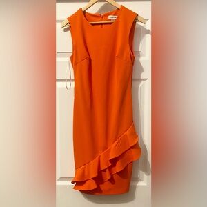 Calvin Klein Orange Asymmetrical Midi Dress Spaghetti Strap
